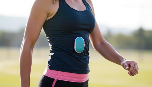 Athlete using a menstrual cramp relief device during training