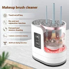 Revoluciona tu rutina de maquillaje con el limpiador y secador eléctrico de brochas, mostrando su diseño ergonómico y características destacadas de limpieza y secado rápido.